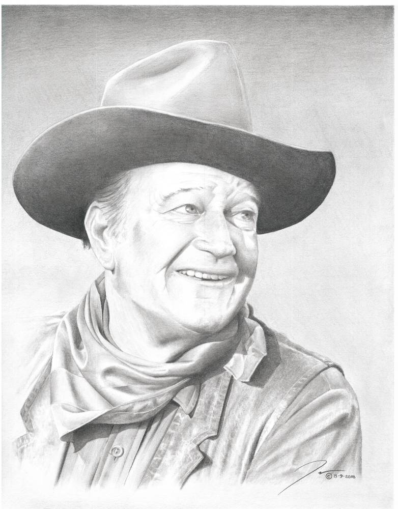 Pencil drawing titled: John Wayne