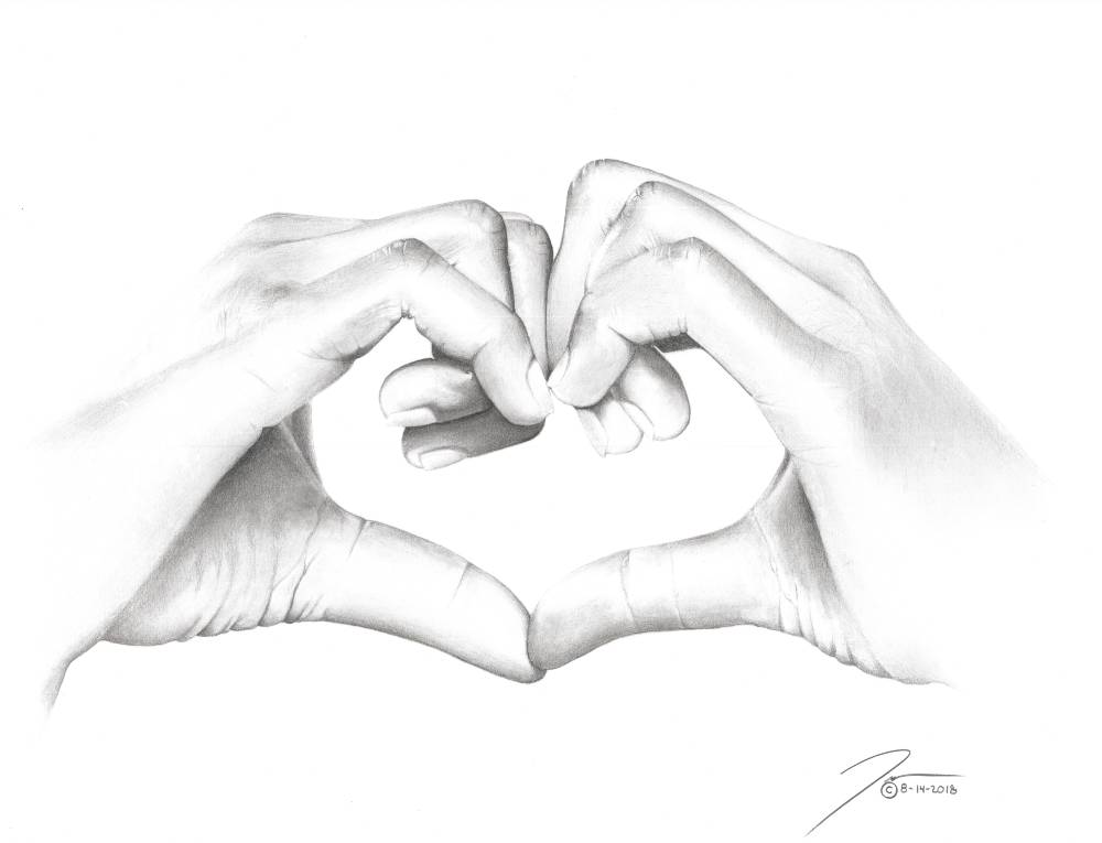 Pencil drawing titled: Hands Full of Love