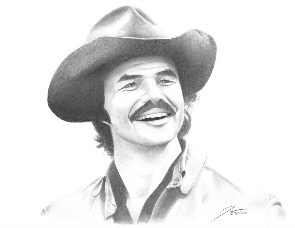 Pencil drawing titled: Burt Reynolds