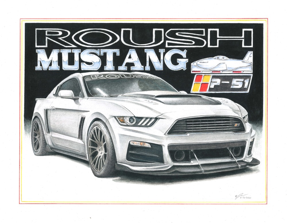 Pencil drawing titled: Roush Mustang