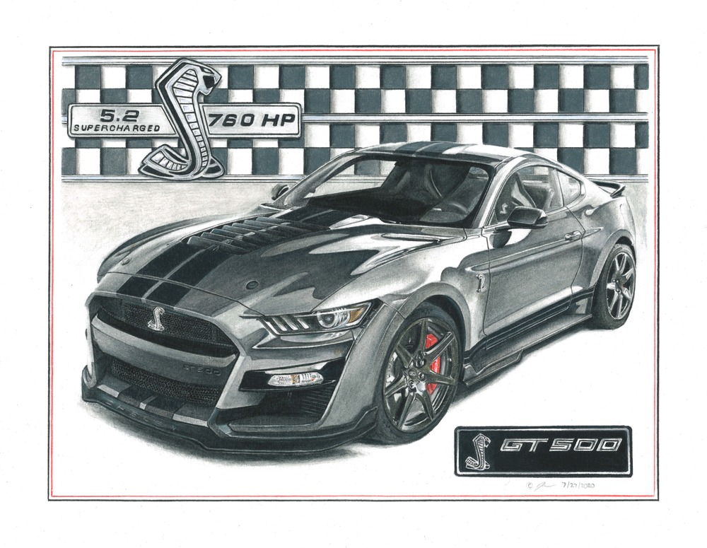 Pencil drawing titled: Grey Shebly GT500