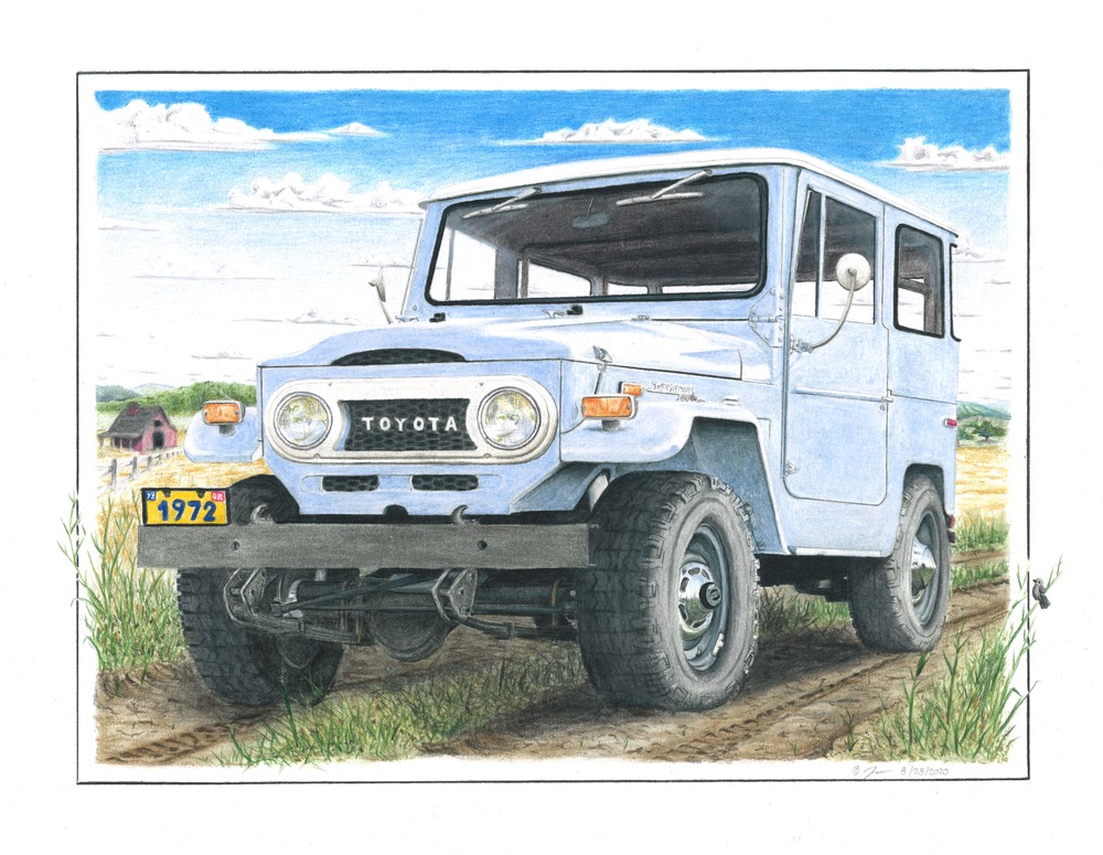Pencil drawing titled: 72 Toyota Land Cruiser
