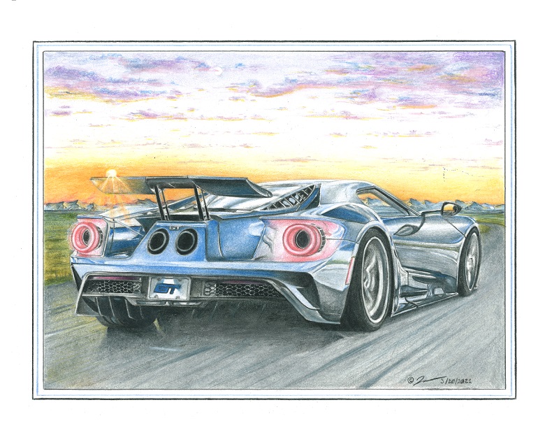 Pencil drawing titled: Freedom 2021 Ford GT