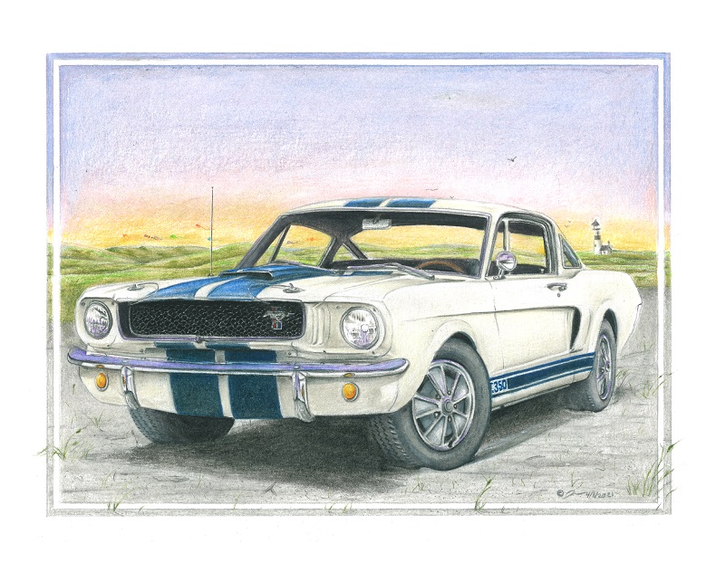 Pencil drawing titled: 1965 Mustang GT350