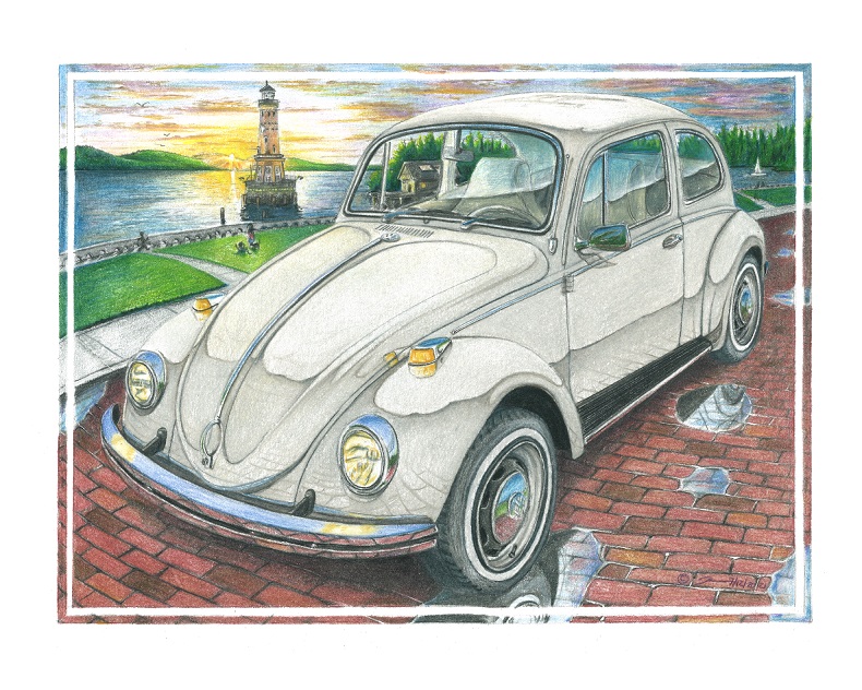 Pencil drawing titled: 1969 Beetle